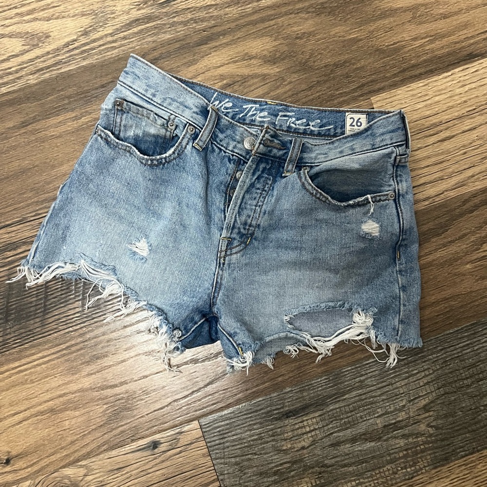 Free People Blue Jean Shorts Distressed High-Waisted